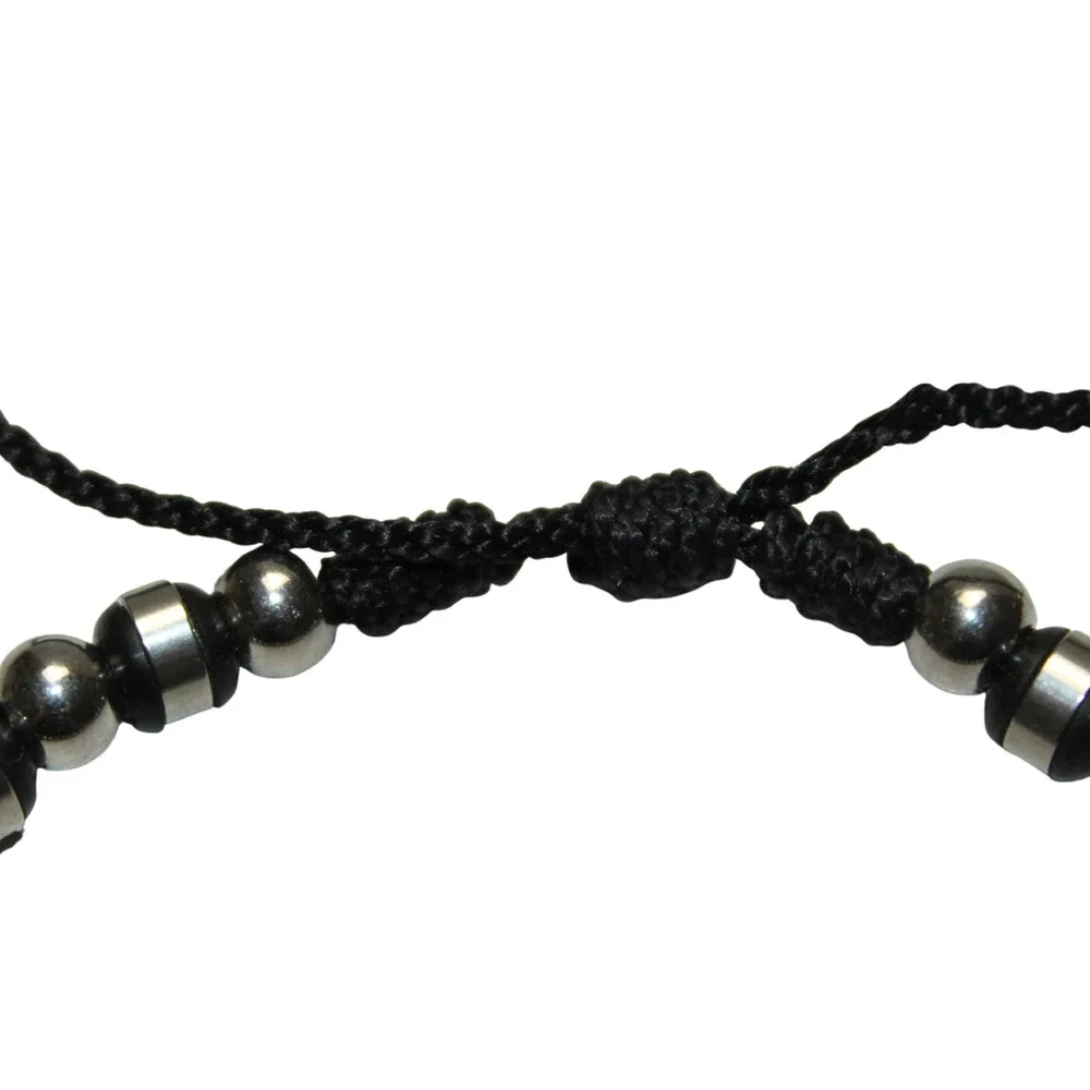Silver Tone Black Bead Adjustable Cord Bracelet Anklet